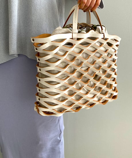 TEHA'AMANA/Leather Mesh Tote/L/ホワイト