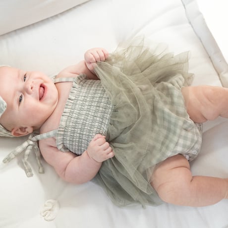 《 Tutu Bubble Mini Gingham Sage モスリンコットン素材 チュチュ ロンパース ミニギンガムセージ》単品 箱なし 484-F24-MSG (緑色 70～95cmサイズ)