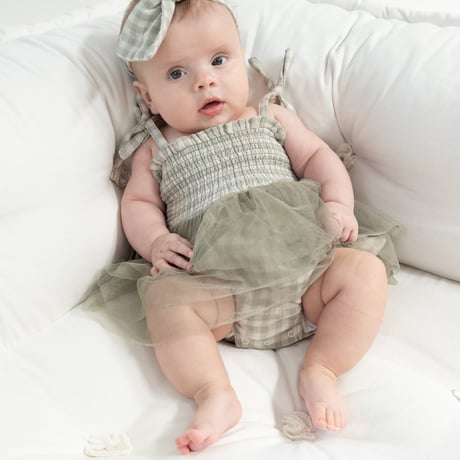 《 Tutu Bubble Mini Gingham Sage モスリンコットン素材 チュチュ ロンパース ミニギンガムセージ》単品 箱なし 484-F24-MSG (緑色 70～95cmサイズ)