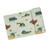 《ストレッチー バンブー スワドル 単品箱入り》牧場の車柄 Farm Machine Bamboo Stretch Swaddle  バンブーレーヨン素材 Fサイズ 緑色 476-F3-FMA