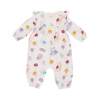 《Romper W/Ruffle Sleeve Cute Owls バンブー素材 ロンパース フクロウ柄》  単品 箱なし 100-F24-OWL (薄ピンク色 70～85cmサイズ)