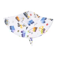 《Muslin Cool Construction Sunhat オーガニックコットン素材 つば広ハット帽子 工事の車柄》白色 単品箱なし 812-S25-CON