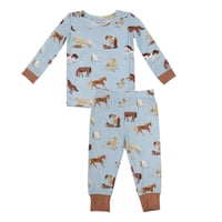 《Bamboo Lounge Wear Set Horse バンブー素材 ラウンジウエア 馬柄》青色 80～130cmサイズ 単品箱なし 171-F3-HOR