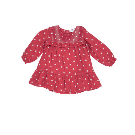 《Muslin Ruffle Dress+Leggings Red Dots モスリン素材 スモックワンピース＆レギンス 水玉柄》赤色 70～110cmサイズ 単品箱なし 523M-F3-MRD
