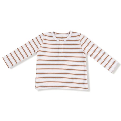 《Ribbed Bamboo Stripe Top Brown バンブーリブ素材 ヘンリーネックトップス ストライプ》単品箱なし 604-F25-HSR(茶色 80～105cmサイズ)