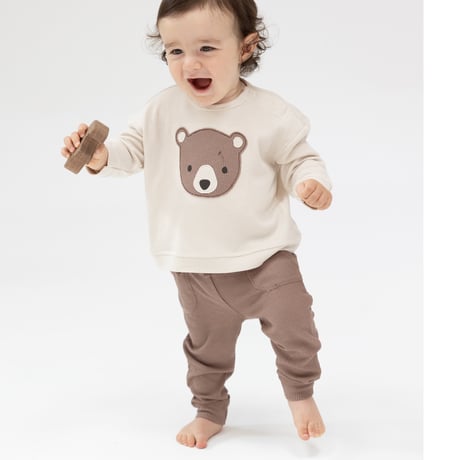 《Thermal Setup Baby Bear サーマル素材 セットアップ くまさん柄茶 》単品 箱なし 642-F24-BBW (薄茶色 80～95cmサイズ)