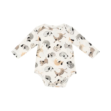 《Bamboo Bodysuit Cozy Pups バンブー素材 ロンパース 子犬柄》 単品 箱なし 147-F24-COZ (白色 70～85cmサイズ)