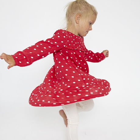 《Muslin Ruffle Dress+Leggings Red Dots モスリン素材 スモックワンピース＆レギンス 水玉柄》赤色 70～110cmサイズ 単品箱なし 523M-F3-MRD