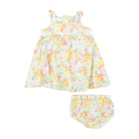 《SPRING MEADOW PAPERBAG RUFFLE SUNDRESS モスリンコットン素材 春のお花柄 ラッフルドレス》黄色 70～95cm 単品 箱なし  571-S24-SPM