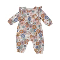 《Romper W/Ruffle Sleeve Brighton Floral バンブー素材 ロンパース 花柄》  単品 箱なし 100-F24-BRF (茶色系 70～85cmサイズ)