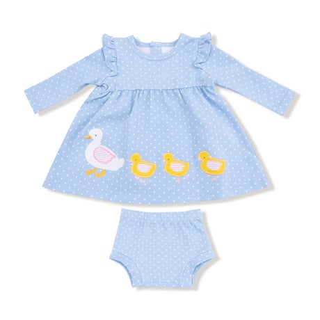 《Cotton Jersy Dress w/DC コットン素材 ワンピース あひる柄》 単品箱無し 955D-F25-BBD 青色 70～95cmサイズ