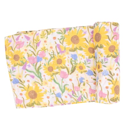 《スワドル単品 》SUNFLOWER DREAM FLORAL Swaddle Blanket オーガニック モスリンコットン素材 Fサイズ 黄色 ひまわり柄 箱入り 157-S24-GDF