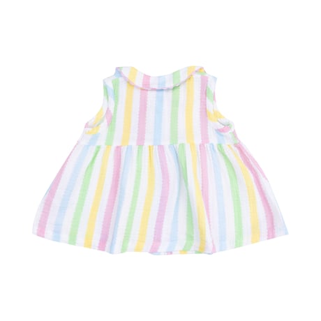 《Stripe Peter Pan Button Front Dress  モスリンコットン素材 襟付き前開きドレス 縞》70～115cmサイズ 桃黄緑色 単品 箱なし 703-S25-RRS
