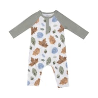 《Thermal Raglan Henley Romper Leaves サーマル素材 ラグランヘンリーネックロンパース 葉柄 》単品 箱なし 623-F24-CUL (白色 70～85cmサイズ)