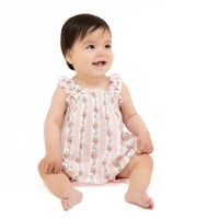 《Winding Roses Stripe Ruffly Strap Top & Short モスリンコットン素材 チュニックセット ローズ柄》70～95cmサイズ 桃色 561-S26-WRS