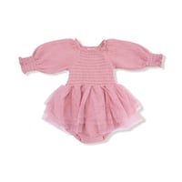 《 Muslin Smocked Tutu Bubble Solid Rose モスリンコットン素材 長袖チュチュロンパース 無地》 単品箱なし 627-F25-SRE 桃色 70～95cm