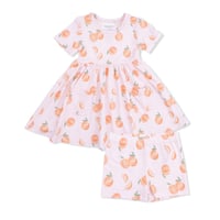 《Sweet Peach Bamboo Twirly S/S Dress バンブーレーヨン素材 半袖ワンピース＆ショーツ ピーチ柄 》70～125cmサイズ 桃色 551B-S26-SWP