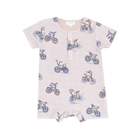 《BIKES Henley Shortall モスリンコットン素材 ベージュ袖ロンパース サメ柄 》70～95cmサイズ 水色 単品 箱なし 721-S25-BIK
