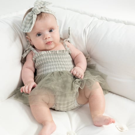 《 Tutu Bubble Mini Gingham Sage モスリンコットン素材 チュチュ ロンパース ミニギンガムセージ》単品 箱なし 484-F24-MSG (緑色 70～95cmサイズ)