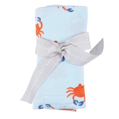 《ストレッチー バンブー スワドル 単品箱入り》かに柄 CRABBY CUTIES Stretchy Bamboo Swaddle バンブーレーヨン素材 Fサイズ 青色 476-S24-CRA
