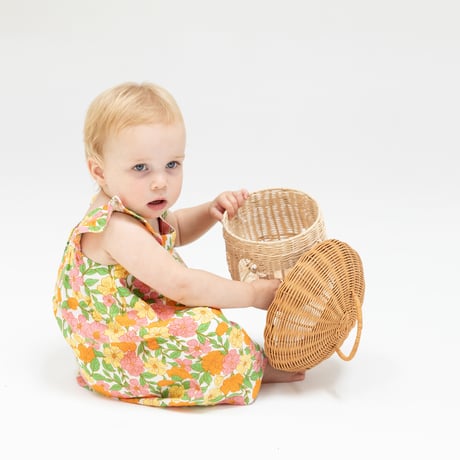 《Botanical Retro SUNDRESS モスリンコットン素材  サンドレス レトロ花柄》90～135cmサイズ 橙色 単品 箱なし 150-S25-BRF