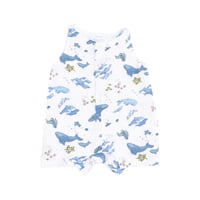《Blue Whale Shortie Romper モスリンコットン素材 袖なしロンパース くじら柄》70～95cmサイズ 白色 単品 箱なし 1009-S25-WAT