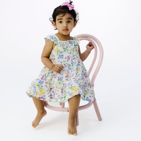 《Cottage Climbing Floral Twirly Sundress モスリンコットン素材 ティアードワンピース 花柄》70～135cmサイズ 白青色 単品 箱なし 480-S25-CFF