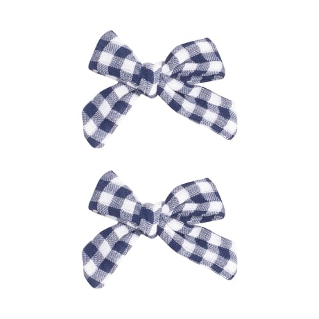 《Navy Gingham Check Bow Hair Clip モスリンコットン素材 ヘアクリップ ギンガムチェック柄》紺色 ワンサイズ 単品箱なし 822-S25-NGI