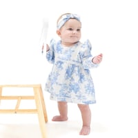 《Muslin Vintage Lace Dress Blue モスリンコットン素材 レースワンピース ローズドット柄》単品箱無し 905-F25-DCF 青色 70～115cmサイズ