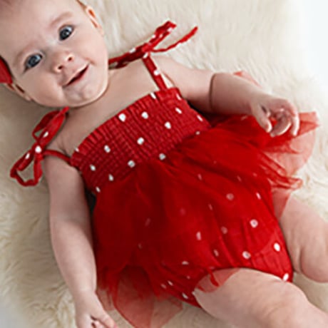 《Organic Polka Dot Red Tutu Bubble オーガニックコットン素材 チュチュ ロンパース 水玉柄》赤色 70～90cmサイズ 単品 箱なし 484-F3-MRD