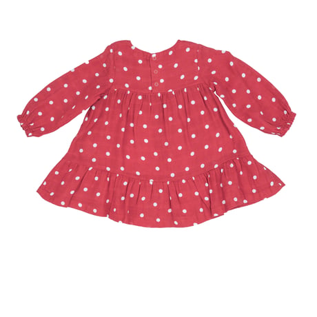 《Muslin Ruffle Dress+Leggings Red Dots モスリン素材 スモックワンピース＆レギンス 水玉柄》赤色 70～110cmサイズ 単品箱なし 523M-F3-MRD