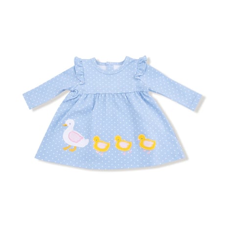 《Cotton Jersy Dress w/DC コットン素材 ワンピース あひる柄》 単品箱無し 955D-F25-BBD 青色 70～95cmサイズ