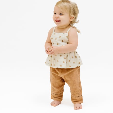 《Bitty Bloom Strapped Top&Pants モスリンコットン素材 セットアップ 小花柄》80～115cmサイズ 生成り茶色 単品箱なし 859-S25-BIT