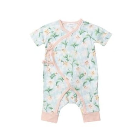 【OUTLET】《Lily Wrap Coverall ユリ柄 カバーオール》 前開き半袖ロンパース 単品 箱なし 146-S2-LIL