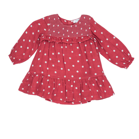 《Muslin Ruffle Dress+Leggings Red Dots モスリン素材 スモックワンピース＆レギンス 水玉柄》赤色 70～110cmサイズ 単品箱なし 523M-F3-MRD