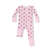《Bamboo 2-Way Zipper Romper Rose Bow バンブー素材 ダブルジップロンパース リボンローズ柄》単品箱無し 126-F25-RBL 桃色 新生児～80cmサイズ