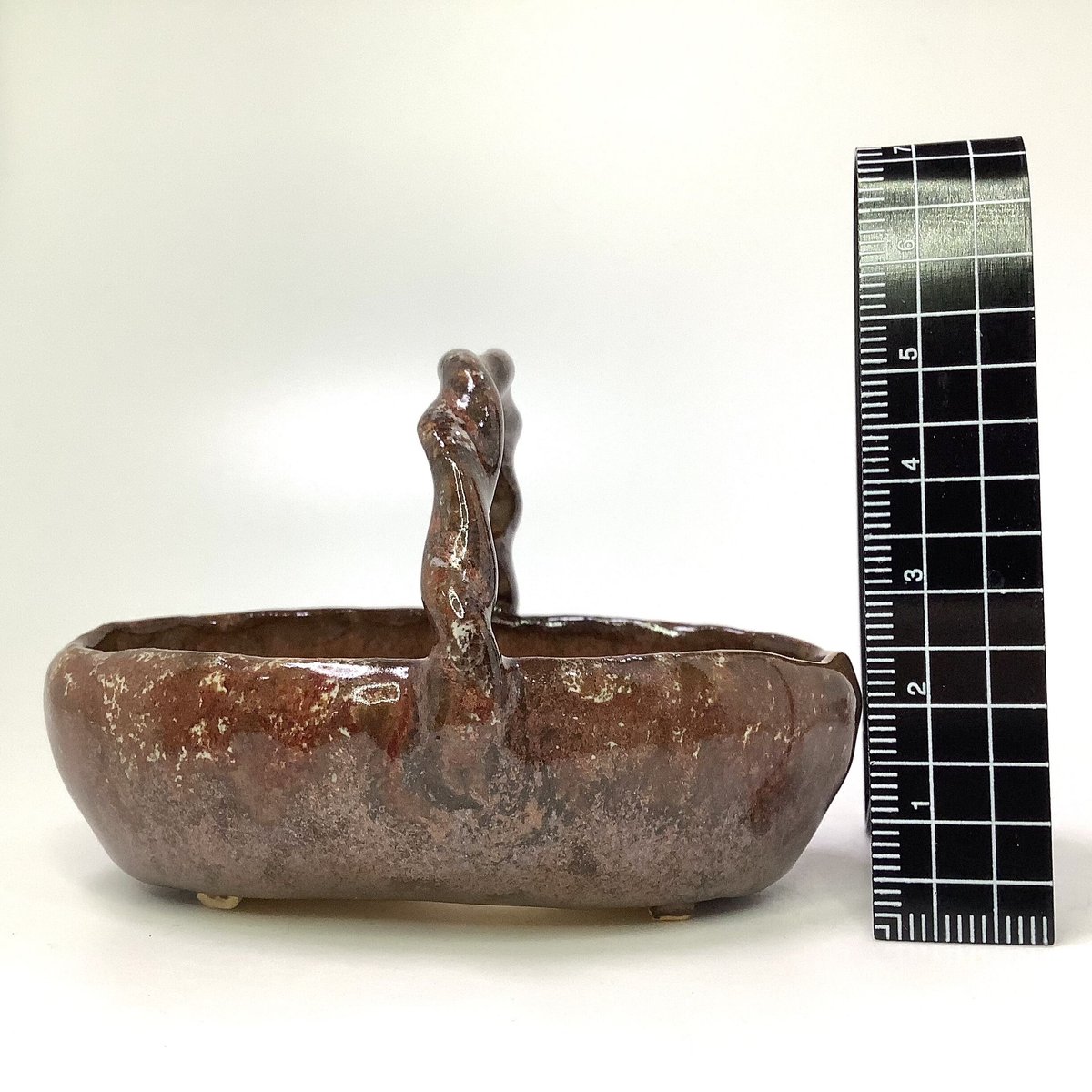 B104s 銅製雲鶴図木瓜形手焙 取手付 骨董 火鉢 赤銅 B104s 銅製