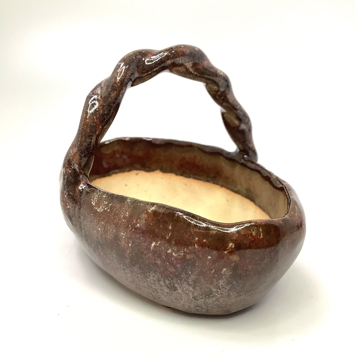 B104s 銅製雲鶴図木瓜形手焙 取手付 骨董 火鉢 赤銅 B104s 銅製