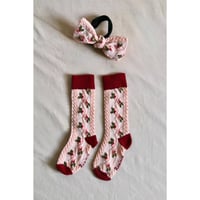 Farandole flowers socks Red/pink with hair knot