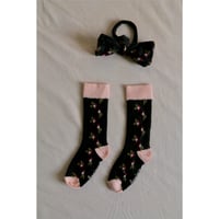 Farandole flowers socks Pink/black with hair knot