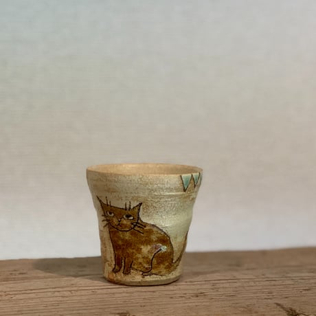 平野照子　ミニカップ　茶猫　cu002007