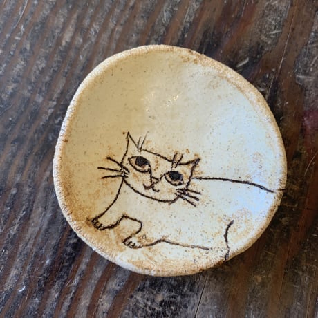 平野照子　猫豆皿　こんにちは　sa001087