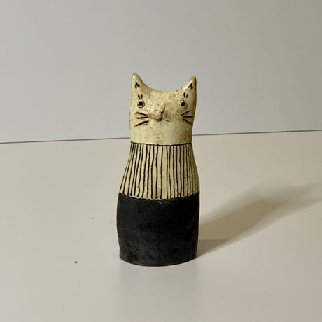 平野照子　猫花入れ　黄タートル黒 ha019.20