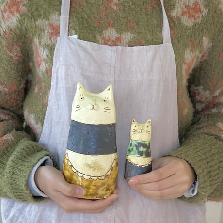 平野照子　猫花入れ特大　ha257