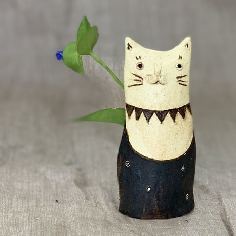 平野照子　猫花入れHA077
