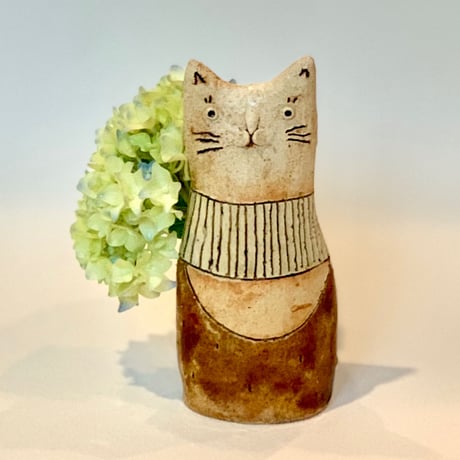 猫花入れ　シマタートル茶