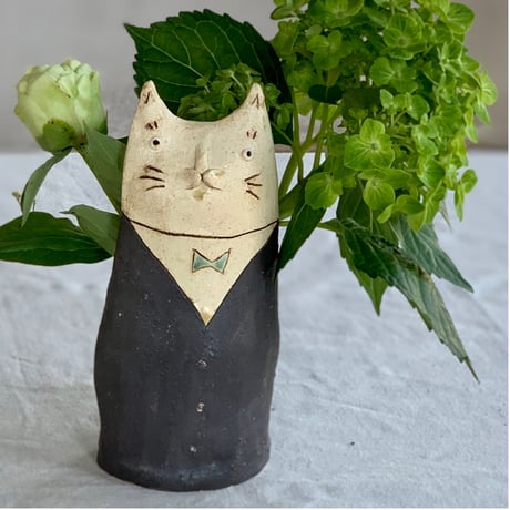 平野照子　猫花入れ特大　ha258