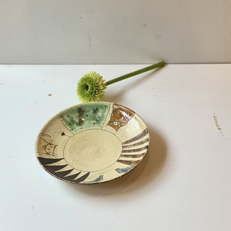平野照子　6寸皿　黄猫と仲間たち　sa006001