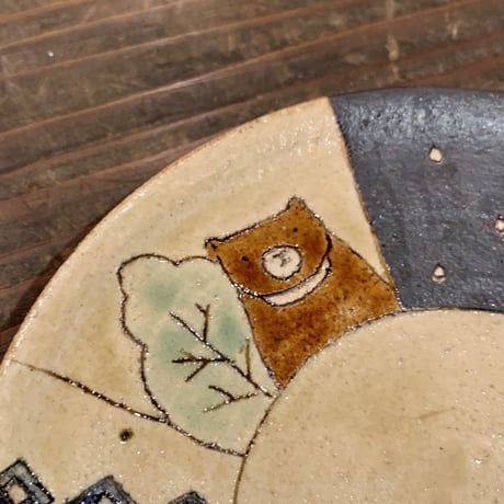6寸皿　シカネコクマ　sa006004