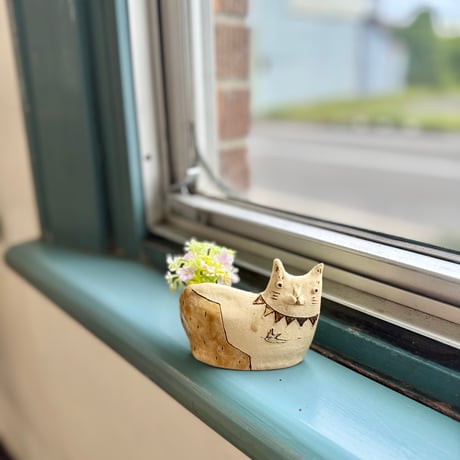 ねこ花入れ　よこ　ha798